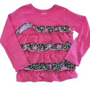🍁2/$7🍁GARANIMALS Pink and Animal Print Tiered Ruffle Long Sleeve Shirt